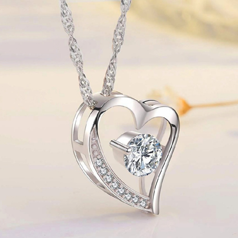 14k White Gold Plated Forever Lover Heart Pendant